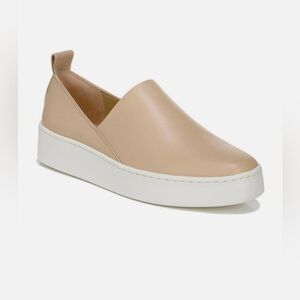 VINCE Saxon Beige Leather Slip On Sneakers